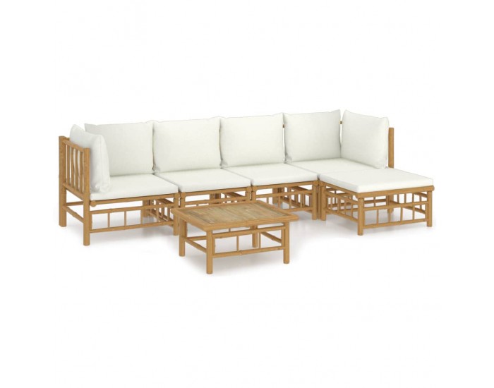 Sonata Set mobilier de grădină cu perne alb crem, 6 piese, bambus