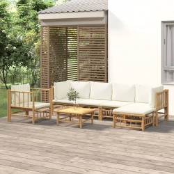 Sonata Set mobilier de grădină cu perne alb crem, 7 piese, bambus