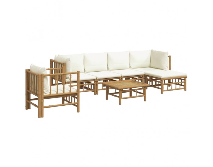 Sonata Set mobilier de grădină cu perne alb crem, 7 piese, bambus
