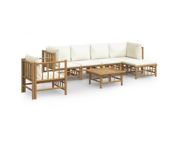 Sonata Set mobilier de grădină cu perne alb crem, 7 piese, bambus