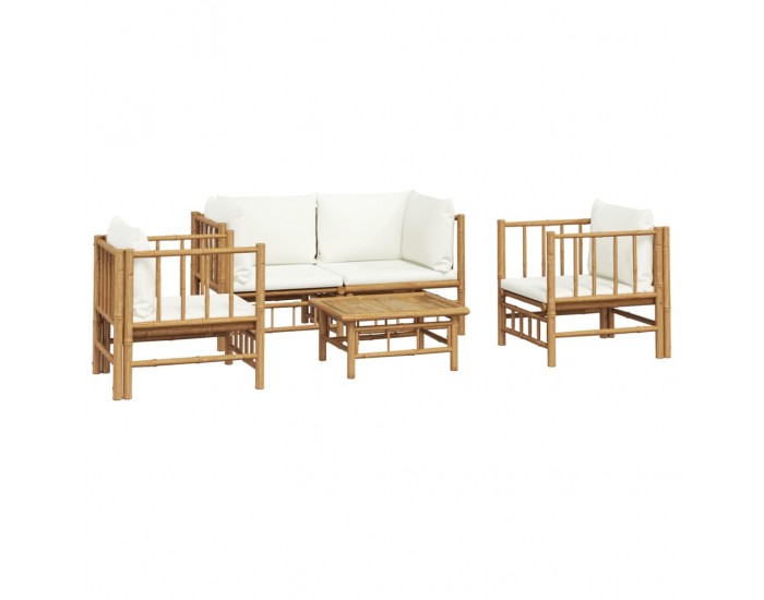 Sonata Set mobilier de grădină cu perne alb crem, 2 piese, bambus