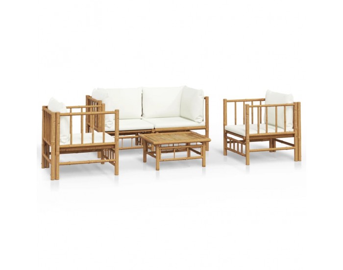 Sonata Set mobilier de grădină cu perne alb crem, 2 piese, bambus