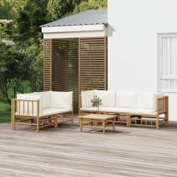 Sonata Set mobilier de grădină cu perne alb crem, 6 piese, bambus