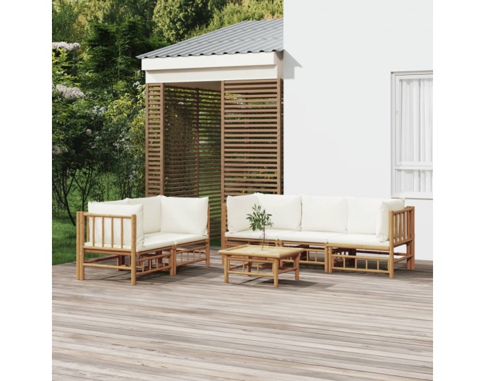 Sonata Set mobilier de grădină cu perne alb crem, 6 piese, bambus