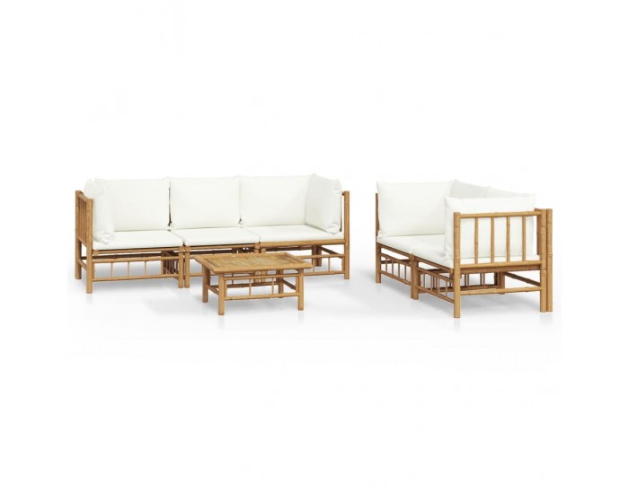 Sonata Set mobilier de grădină cu perne alb crem, 6 piese, bambus
