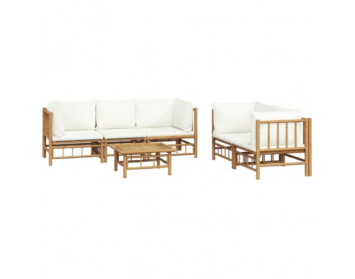 Sonata Set mobilier de grădină cu perne alb crem, 6 piese, bambus