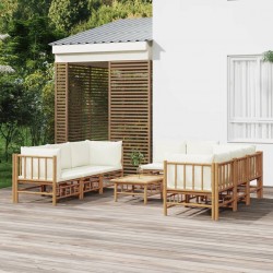 Sonata Set mobilier de grădină, cu perne alb crem, 9 piese, bambus