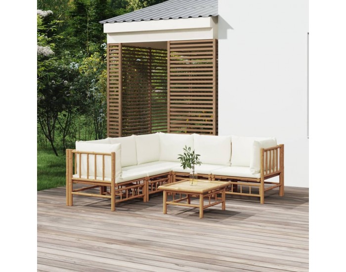Sonata Set mobilier de grădină cu perne alb crem, 6 piese, bambus