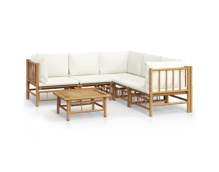 Sonata Set mobilier de grădină cu perne alb crem, 6 piese, bambus