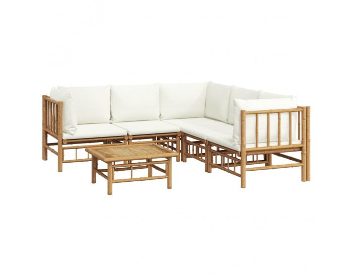 Sonata Set mobilier de grădină cu perne alb crem, 6 piese, bambus