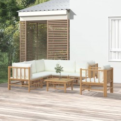 Sonata Set mobilier de grădină cu perne alb crem, 7 piese, bambus