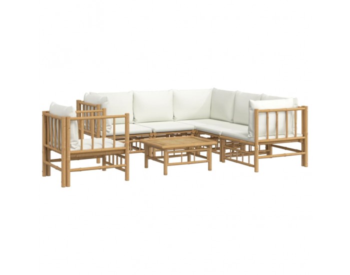 Sonata Set mobilier de grădină cu perne alb crem, 7 piese, bambus