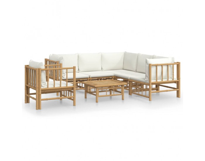 Sonata Set mobilier de grădină cu perne alb crem, 7 piese, bambus