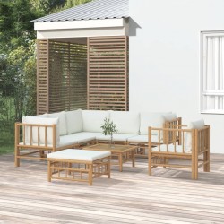 Sonata Set mobilier de grădină, cu perne alb crem, 8 piese, bambus