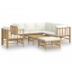 Sonata Set mobilier de grădină, cu perne alb crem, 8 piese, bambus