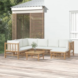 Sonata Set mobilier de grădină, cu perne alb crem, 8 piese, bambus