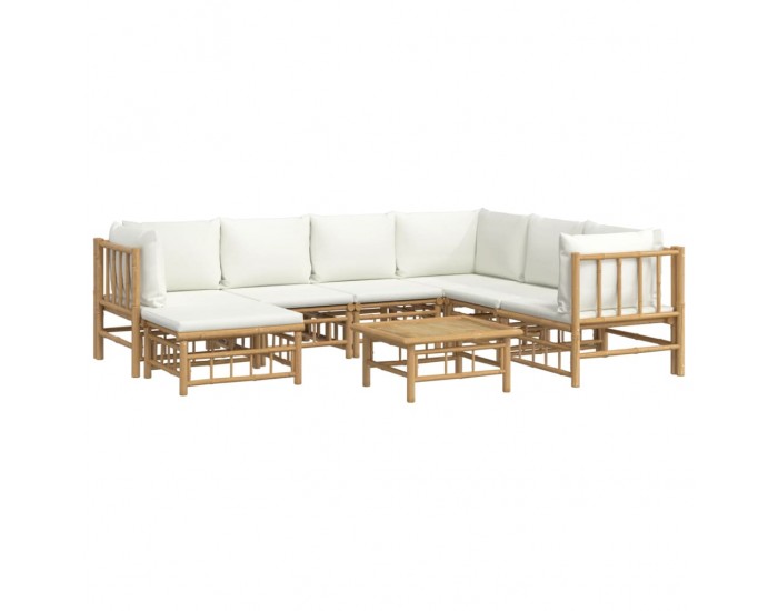 Sonata Set mobilier de grădină, cu perne alb crem, 8 piese, bambus
