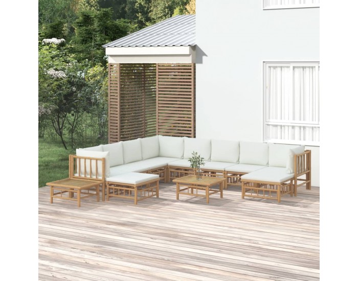 Sonata Set mobilier de grădină cu perne alb crem, 12 piese, bambus
