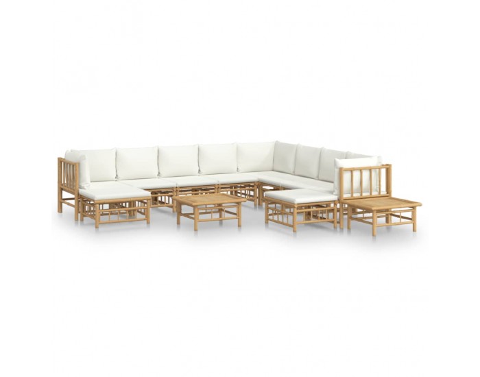 Sonata Set mobilier de grădină cu perne alb crem, 12 piese, bambus