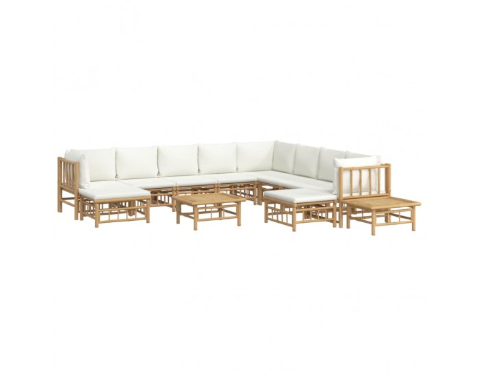 Sonata Set mobilier de grădină cu perne alb crem, 12 piese, bambus