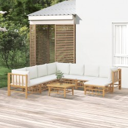 Sonata Set mobilier de grădină, cu perne alb crem, 9 piese, bambus