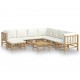 Sonata Set mobilier de grădină, cu perne alb crem, 9 piese, bambus