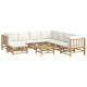 Sonata Set mobilier de grădină, cu perne alb crem, 9 piese, bambus