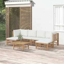 Sonata Set mobilier de grădină cu perne alb crem, 7 piese, bambus