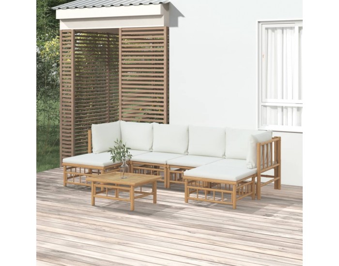 Sonata Set mobilier de grădină cu perne alb crem, 7 piese, bambus