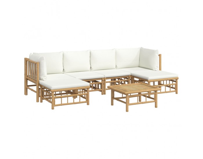 Sonata Set mobilier de grădină cu perne alb crem, 7 piese, bambus