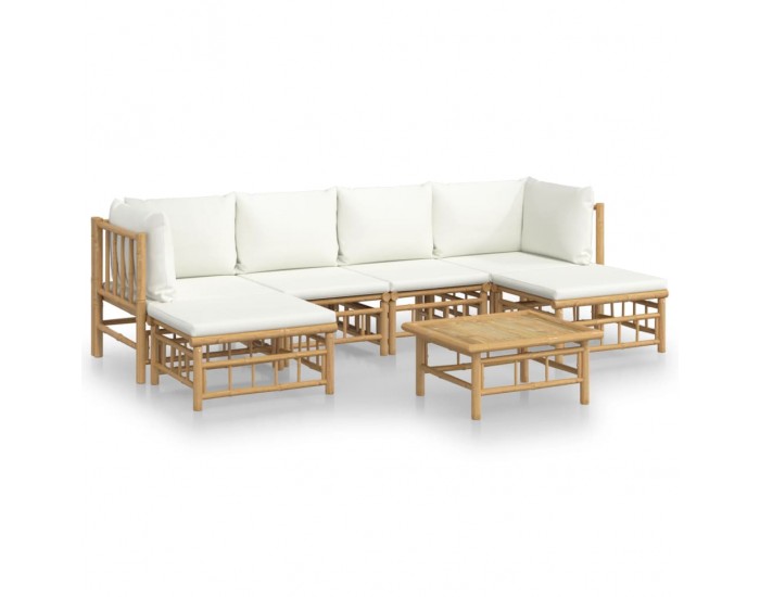 Sonata Set mobilier de grădină cu perne alb crem, 7 piese, bambus