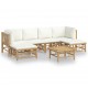 Sonata Set mobilier de grădină cu perne alb crem, 7 piese, bambus