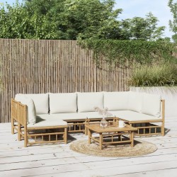 Sonata Set mobilier de grădină cu perne alb crem, 7 piese, bambus