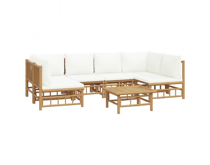 Sonata Set mobilier de grădină cu perne alb crem, 7 piese, bambus
