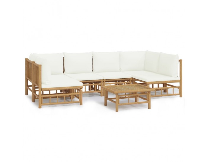 Sonata Set mobilier de grădină cu perne alb crem, 7 piese, bambus