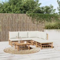 Sonata Set mobilier de grădină cu perne alb crem, 6 piese, bambus