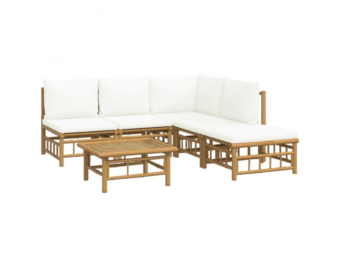 Sonata Set mobilier de grădină cu perne alb crem, 6 piese, bambus