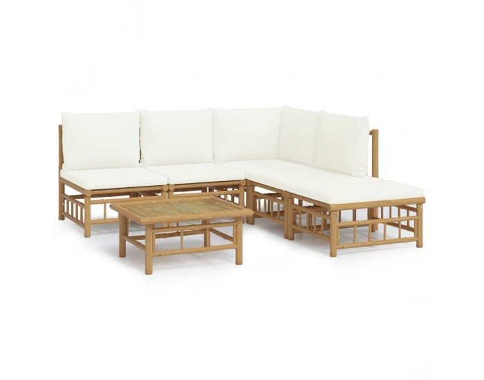 Sonata Set mobilier de grădină cu perne alb crem, 6 piese, bambus