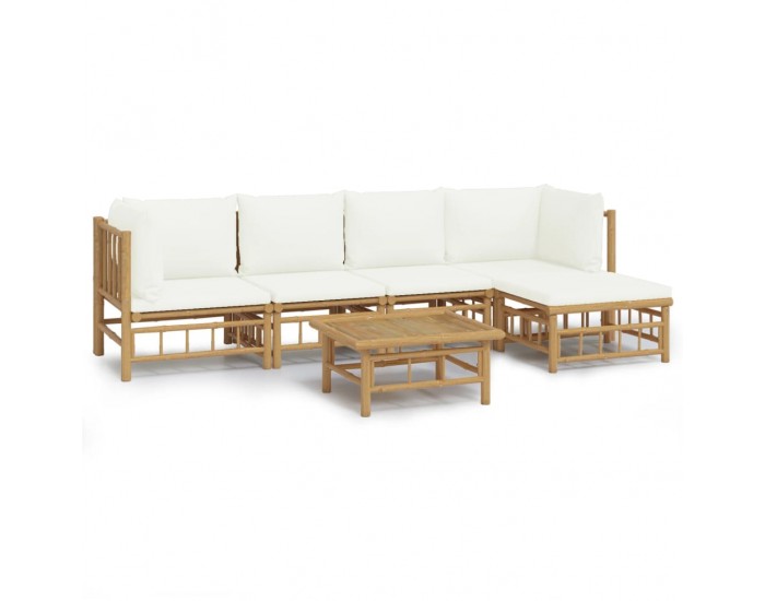 Sonata Set mobilier de grădină cu perne alb crem, 6 piese, bambus