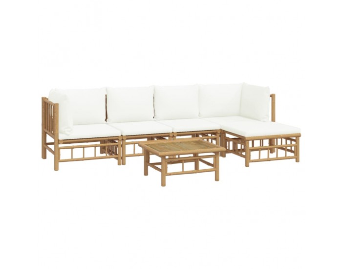 Sonata Set mobilier de grădină cu perne alb crem, 6 piese, bambus