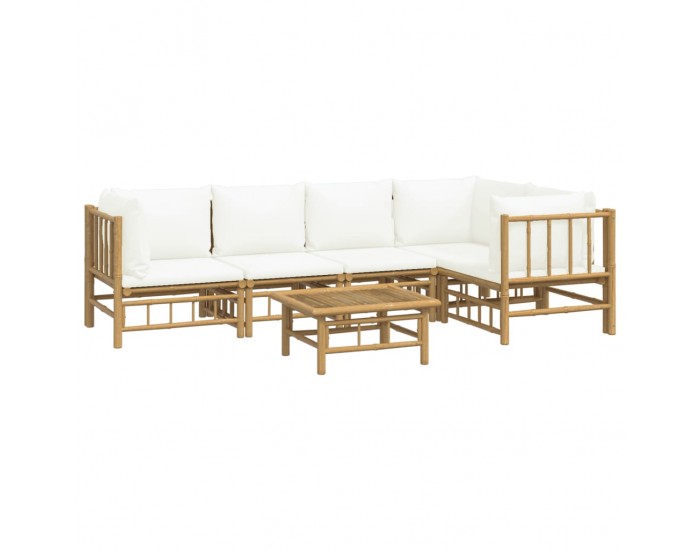 Sonata Set mobilier de grădină cu perne alb crem, 6 piese, bambus