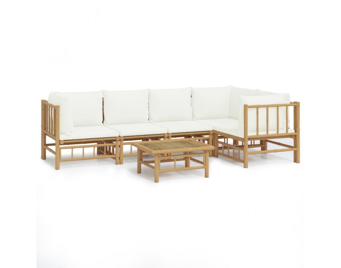 Sonata Set mobilier de grădină cu perne alb crem, 6 piese, bambus