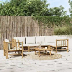 Sonata Set mobilier de grădină cu perne alb crem, 7 piese, bambus