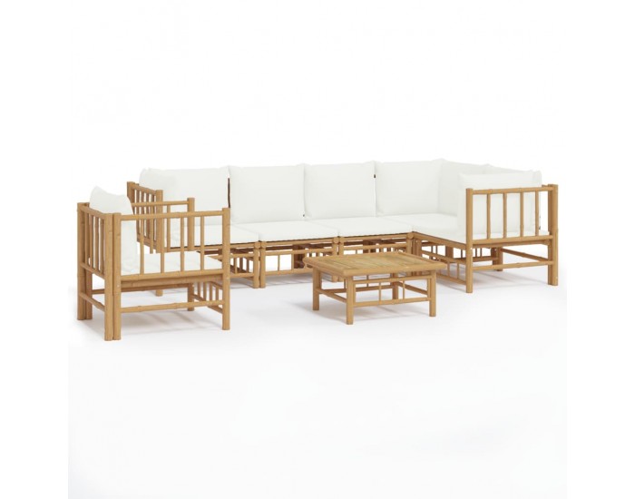 Sonata Set mobilier de grădină cu perne alb crem, 7 piese, bambus