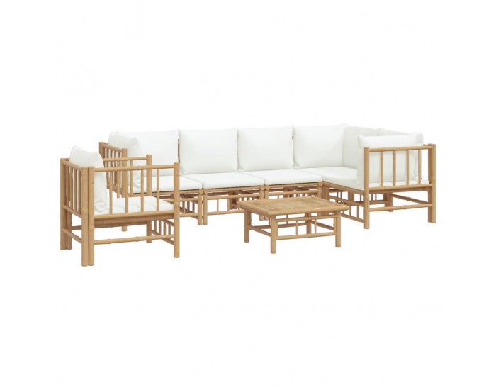 Sonata Set mobilier de grădină cu perne alb crem, 7 piese, bambus