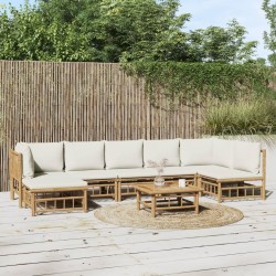 Sonata Set mobilier de grădină, cu perne alb crem, 8 piese, bambus