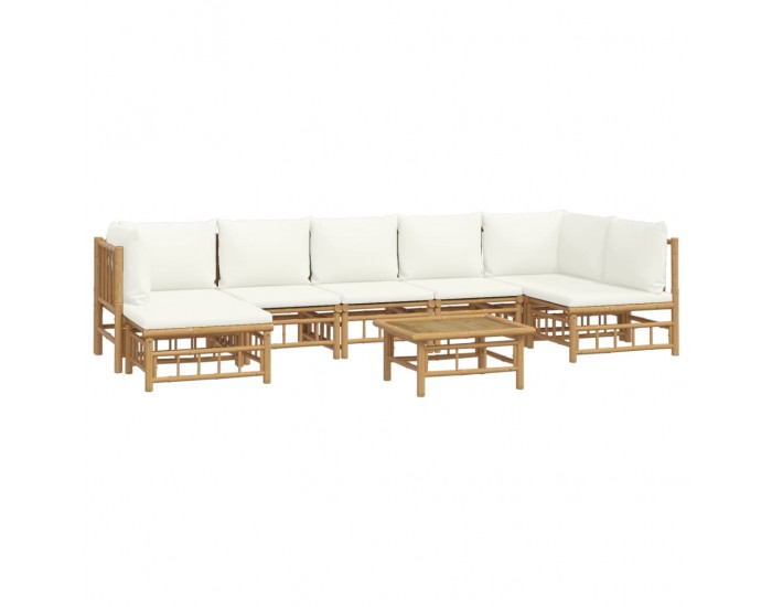 Sonata Set mobilier de grădină, cu perne alb crem, 8 piese, bambus