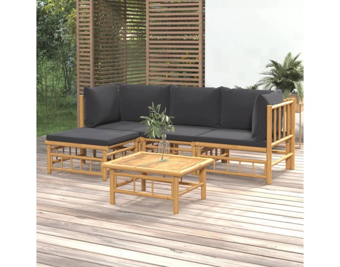 Sonata Set mobilier de grădină cu perne gri închis, 5 piese, bambus