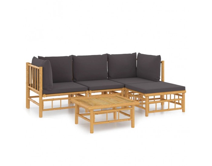 Sonata Set mobilier de grădină cu perne gri închis, 5 piese, bambus