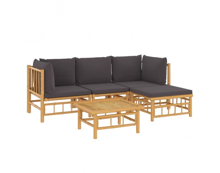 Sonata Set mobilier de grădină cu perne gri închis, 5 piese, bambus